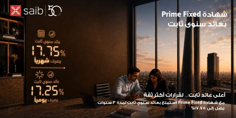 بنك saib يرفع العائد السنوي على شهادة «Prime Fixed» الثابتة إلى 17.75%  يصرف شهرياً