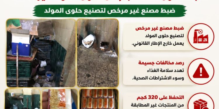 قبل المولد النبوي الشريف.. صحة القليوبية تضبط مصنعًا غير مرخص لتصنيع حلوى المولد وتحبط تداول 320 كجم من المنتجات غير الآمنة بالأسواق